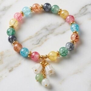 Whimsical Lily of the Valley 🌸 Colorful Crackle Bead Bracelet NWOT
